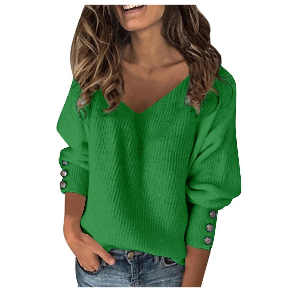 Женский однотонный вязаный сексуальный свободный свитер с длинными рукавами и v-образным вырезом