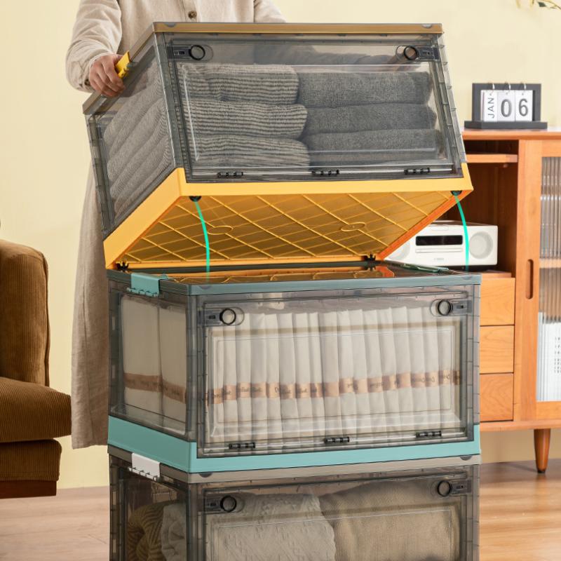 Складной ящик для хранения с крышкой и шкивами. Шкаф для хранения можно штабелировать.