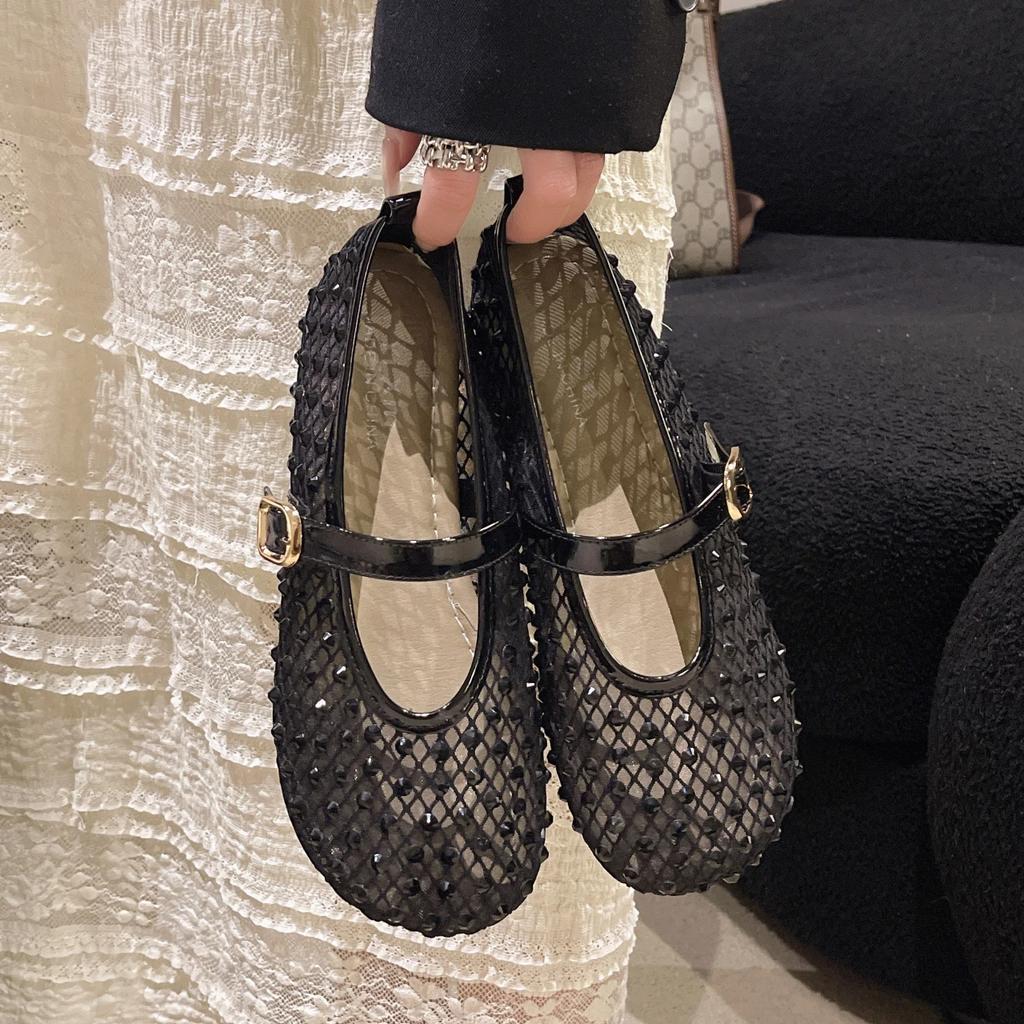 Роскошные сетчатые туфли Мэри Джейн, украшенные кристаллами, элегантные фирменные балетки со стразами, женские лоферы из блестящей сетки