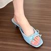 Fashion Hot Selling 2025 Summer New Butterfly Knot Small Heel Slippers Square Toe Open Toe Temperament Non-Slip Kitten Heel Slippers