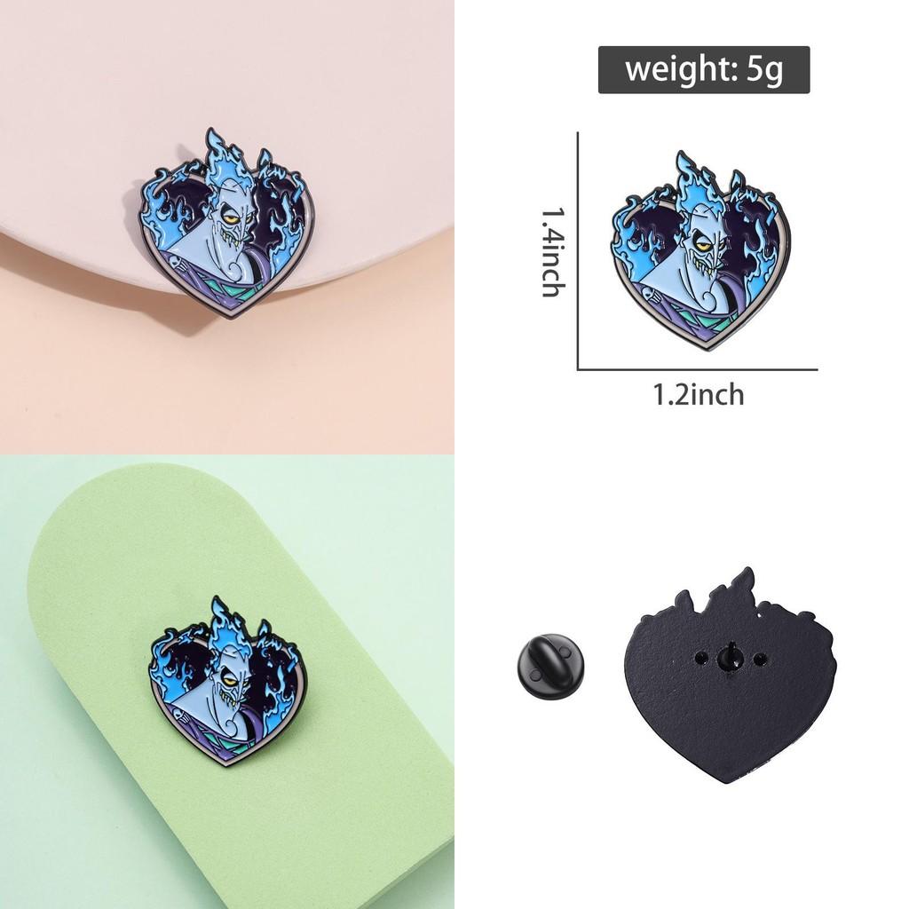 Adorable Cartoon Character Brooch Featuring Heart Shape And Blue Flame Aesthetic