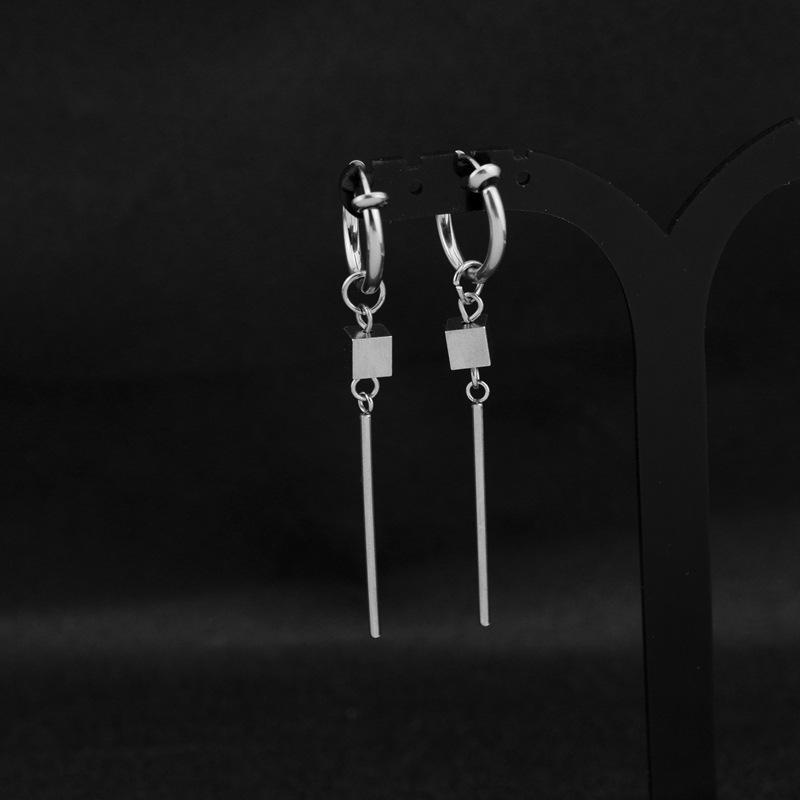 Корейские мужские квадратные длинные серьги из нержавеющей стали - Панк-стиль, Мода OL, Титановая сталь для пар.
