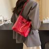 Simple Bow Versatile Retro Patent Leather Handbags Women's Fashion Single Shoulder Underarm Bucket Bags Red Wedding Tote Bag
