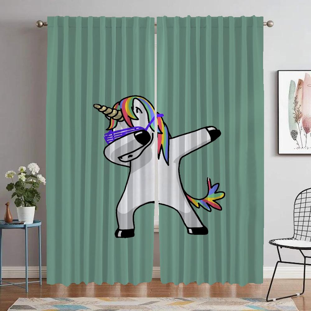Кухонные шторы для гостиной, занавеска с изображением единорога, занавески для домашнего интерьера, 2 шт., украшения на Хэллоуин, затемненные шторы