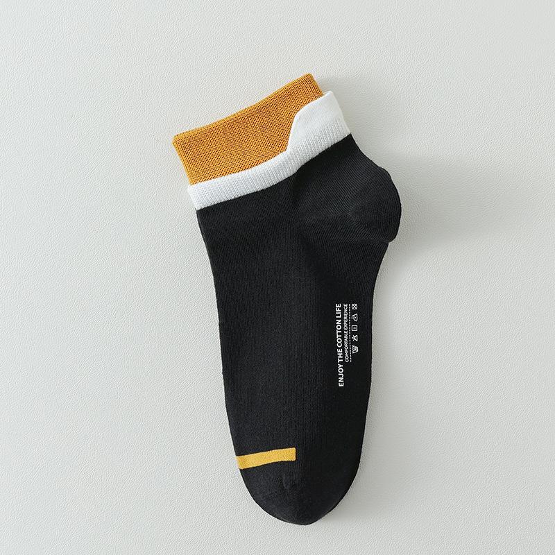 Мужские весенне-осенние носки из чистого хлопка, с поддержкой ушей, влагоотводящие, дезодорирующие, сочетающихся цветов, короткие