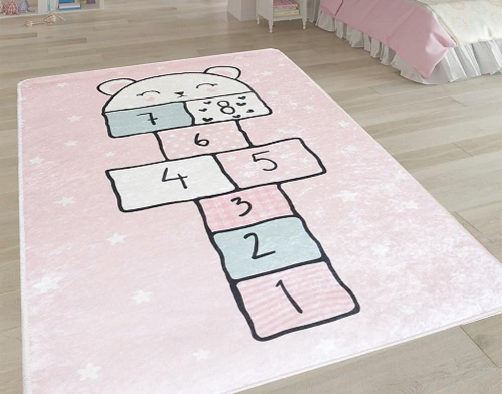 Tapis chambre enfant 120x160 cm Polyester Marelle Rose