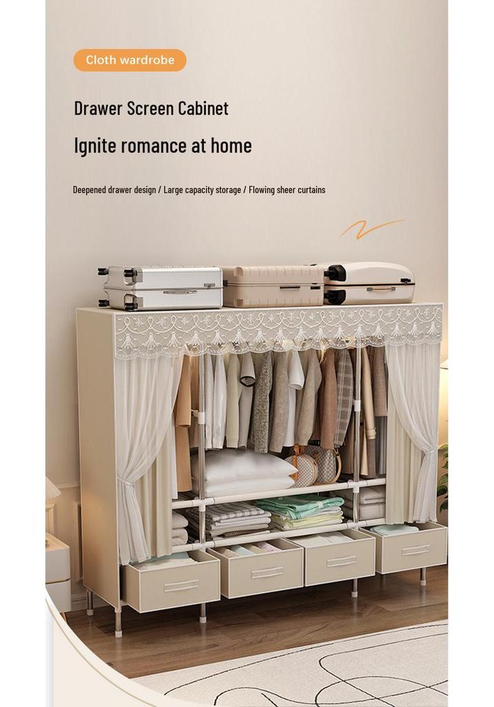 Sturdy Polyester Fabric Wardrobe with Reinforced Steel Pipes