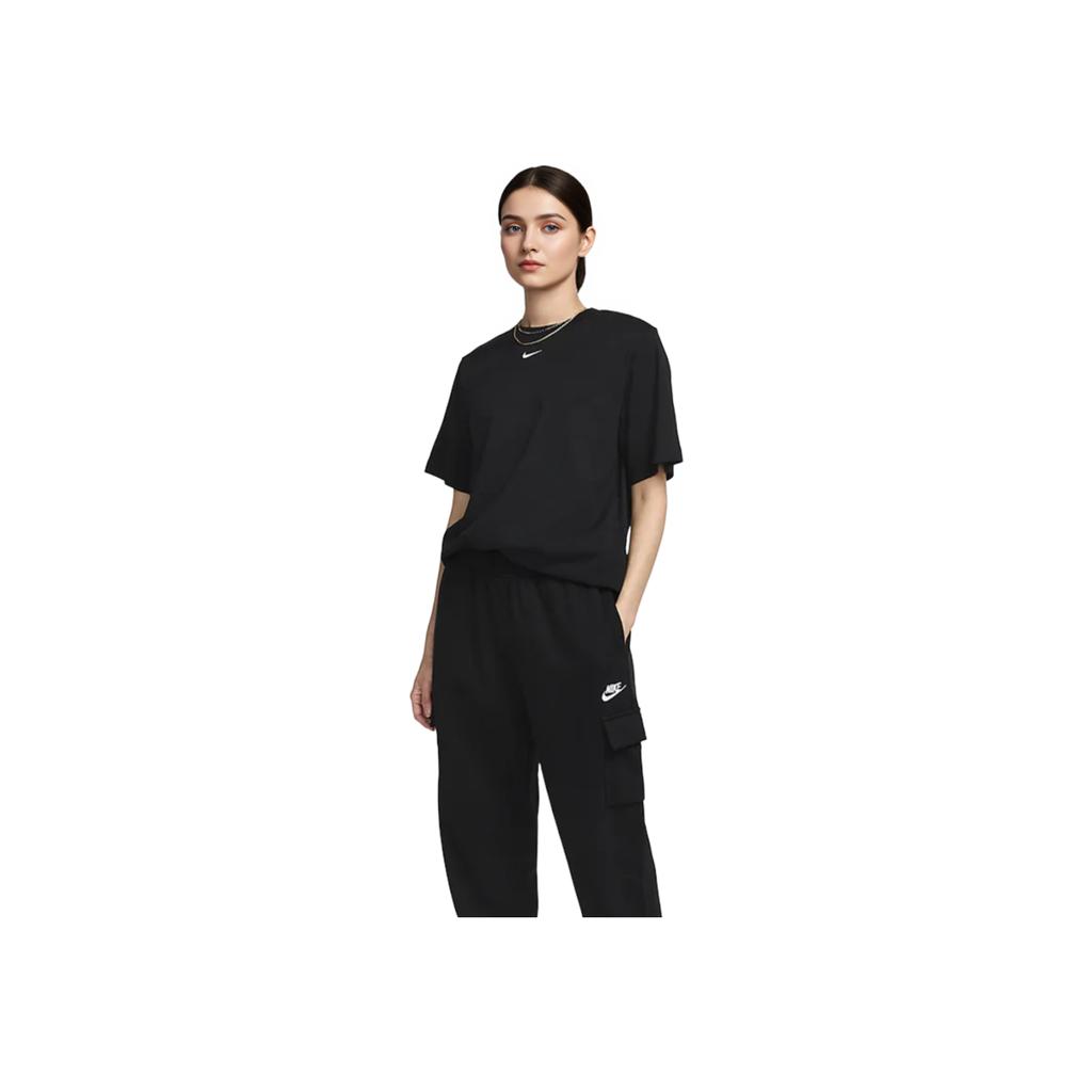 Nike Спортивная одежда с логотипом и графическим круглым вырезом, объемная футболка с короткими рукавами и заниженными плечами, женские топы, черные FD4150-010