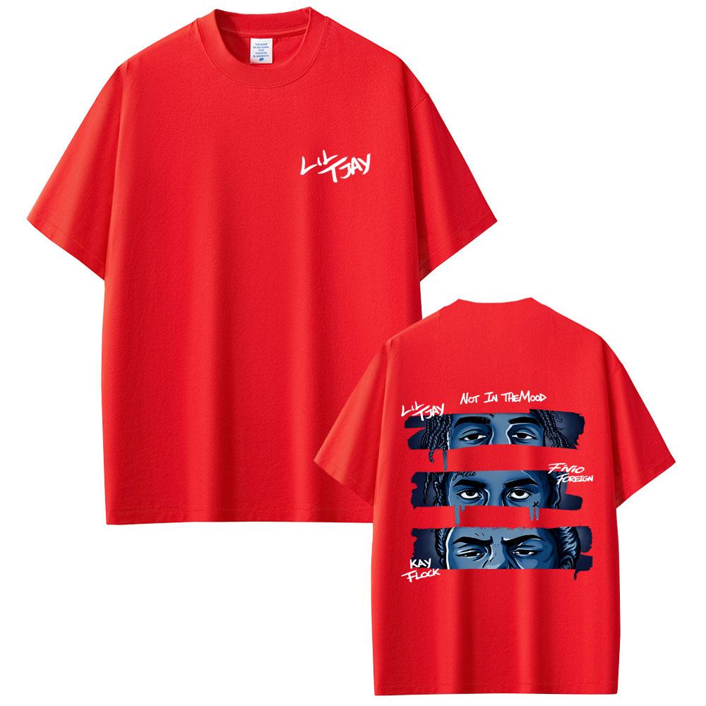 Lil Tjay Not in The Mood Graphic T‑Shirt Fivio Foreign Kay Flock Print Unisex Crew Neck Short Sleeve Hip Hop Rap Tee Streetwear Top for Men Women