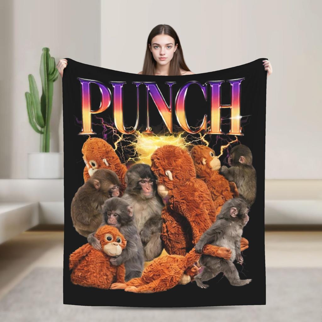 Punch Monkey Cute Blanket Coral Fleece Plush Print Breathable Warm Throw Blanket for Bed Car Bedspread