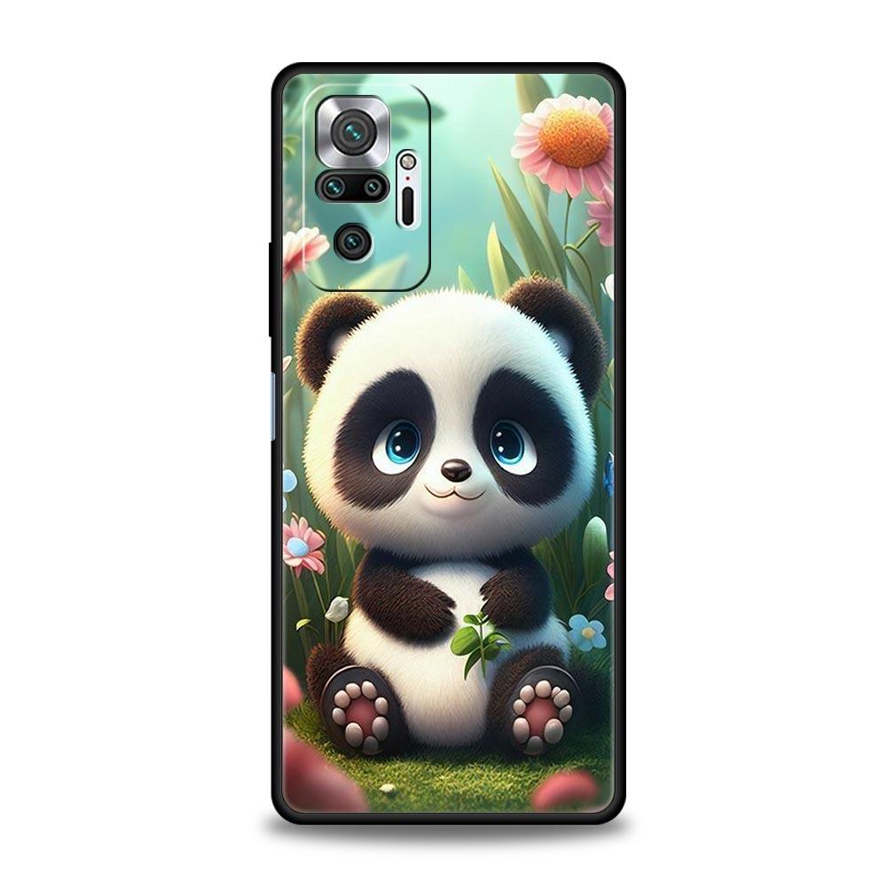 Мультяшный милый чехол-панда для телефона Xiaomi Redmi Note 14 13 5G 10 11 12 Pro Plus 4G 14C 13C 12C 10C Черный