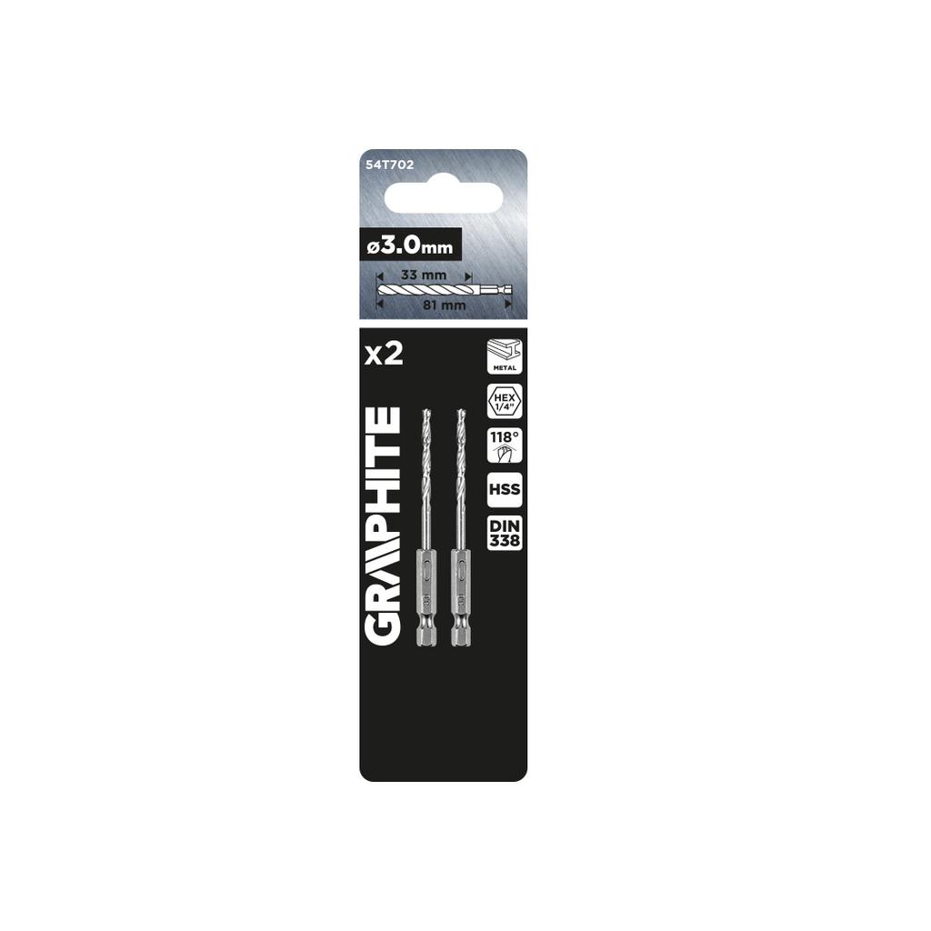 Hex metal drill bit 3.0 mm, 2 pcs.
