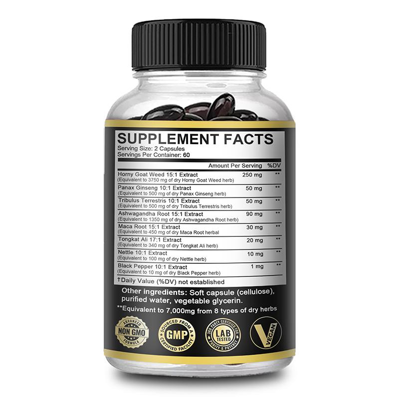Maca Root Extract Dietary Supplement, With Tongkat Ali Extract, Black Pepper, 120 Softgels