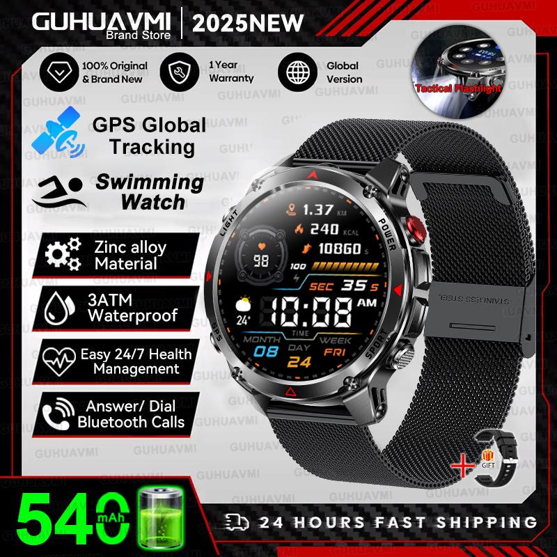 Новые Профессиональные Спортивные Умные Часы с GPS для Мужчин 1.46" AMOLED Экран 3ATM Компас Фитнес-трекер Военные Умные Часы