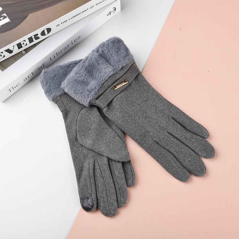 Новые женские перчатки с сенсорным экраном из кроличьего меха: Велоспорт и вождение в корейском стиле, милая флисовая подкладка для холодной погоды