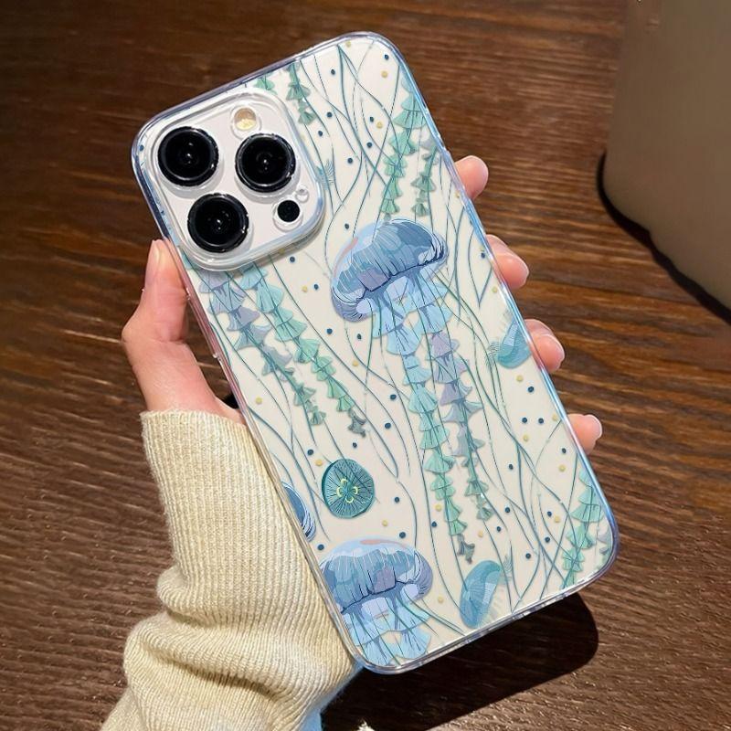 Прозрачный противоударный чехол для телефона для IPhone 16 Pro 16 15 14 11 12 13 Pro Max IPhone 16 15 Plus Чехол для телефона с рисунком медузы
