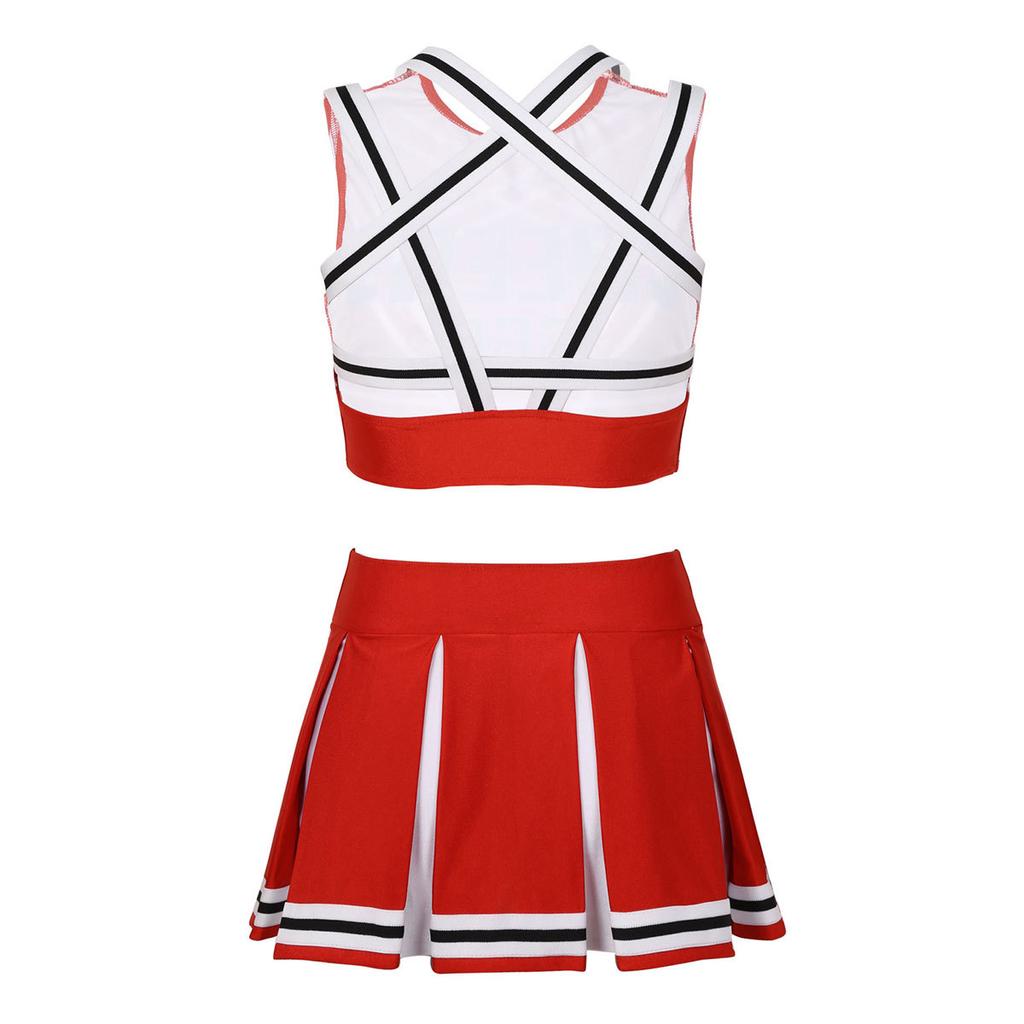 Women Cosplay Uniform Sleeveless Crop Top with Mini Pleated Skirt Cheerleader Costume Set