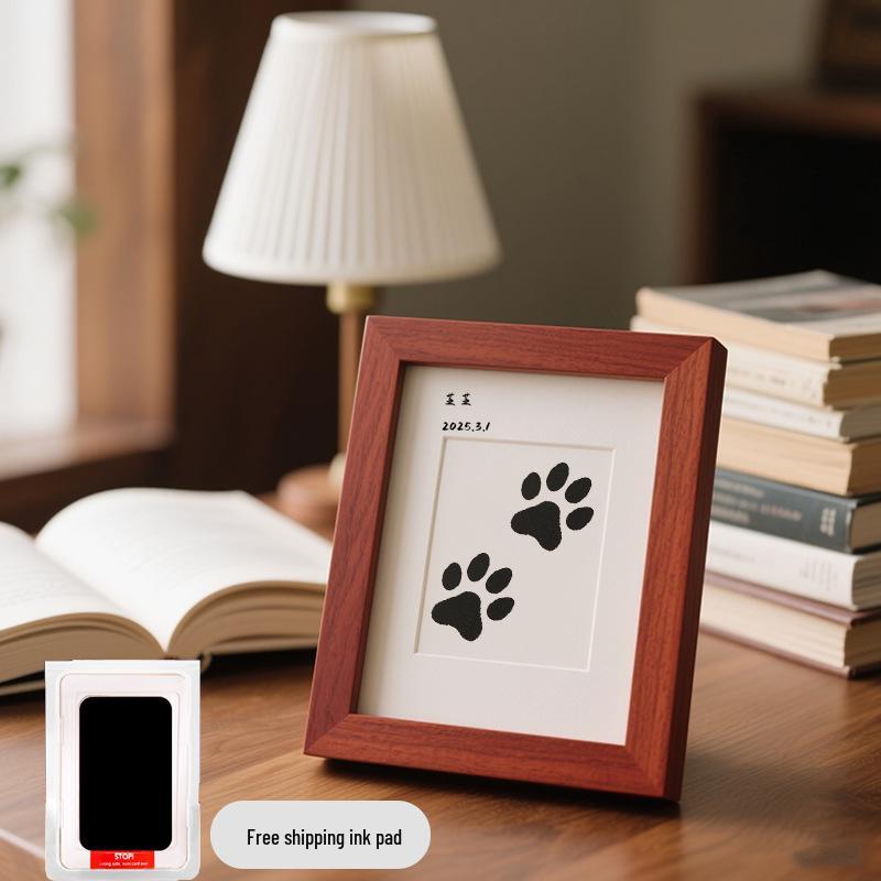 Pet Paw Print Memorial Frame with Wash-Free Ink Pad for Cats and Dogs