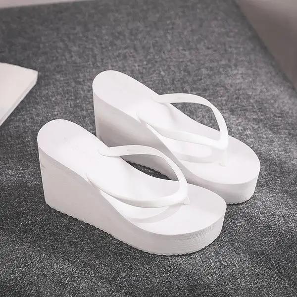2024 High-heeled Shoes Lady House Slippers Platform Slides Low On A Wedge Rubber Flip Flops Summer Sand New Woman's Candy Colors