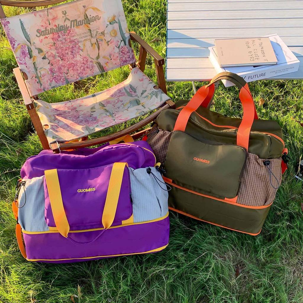 Expandable Women's Travel and Gym Bag with Wet/Dry Separation - Foldable, Crossbody, Perfect for Yoga and Sports.