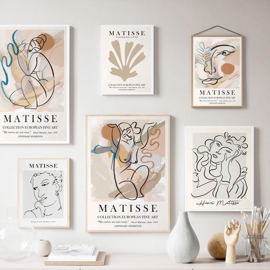 Abstract Matisse Girl Dance Leaf Beige Lines Posters And Prints Wall Art Canvas Painting Wall Pictures For Living Room Decor No Frame