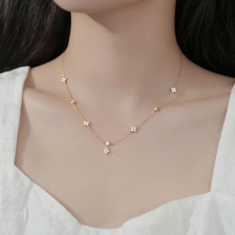 Ожерелье Lucky Clover с четырьмя листочками, сертифицированный чокер, кулон из цельного стерлингового серебра, женские подвески, изящные ювелирные украшения, свадебный подарок