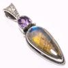 Подарочный кулон из чистого серебра 925 пробы с натуральным лабрадоритом и аметистом 1,42 дюйма p5a58