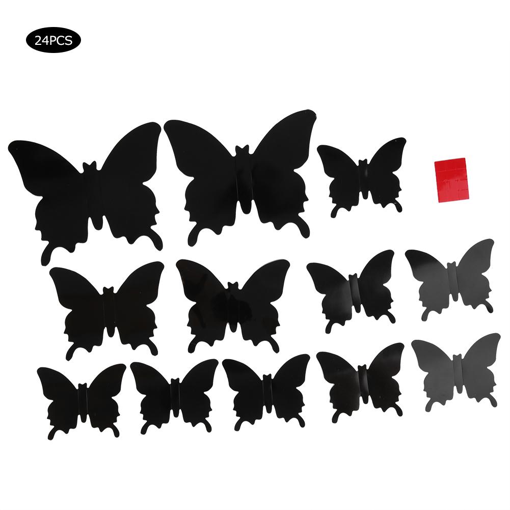 24Pcs/Set Stereoscopic Black Butterflies Wall Sticker Living Room Ornament Wall Decal
