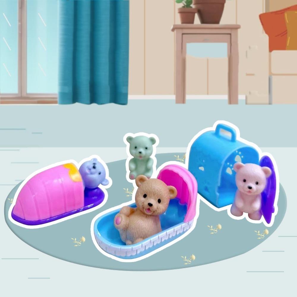 High Quality Cute Mini Bear Pretend Play Animal Bear Set Scene Playing Visual Senses Bath Beach DIY Pet Set For Children