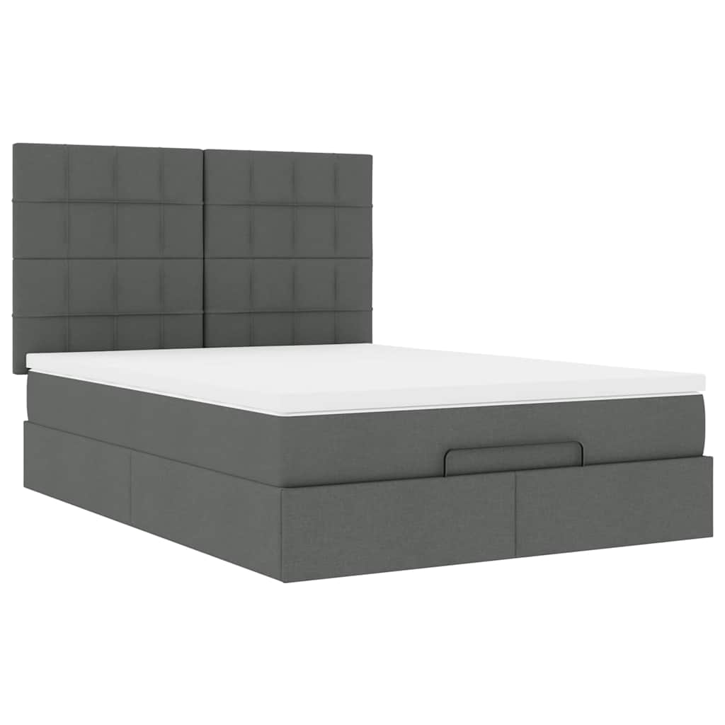 Enjoy restful nights with this Ottoman bed with mattress in dark gray 140 x 190 cm fabric