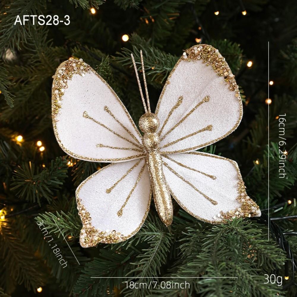 Velvet Butterfly Christmas Flower Flocking Artificial Double Simulation Christmas Decorations Exquisite Sequins Glitter