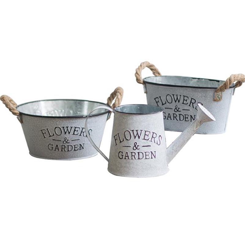 Винтажный оцинкованный металлический цветочный горшок, садовый подвесной балконный горшок с ручкой
