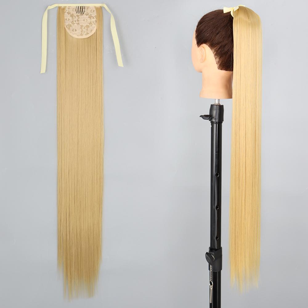 MISS WIG Synthetic Long Straight Hair Extension Wrap Around Clip In Heat Resistant Fiber Ponytail Natural Pony Tail for Women