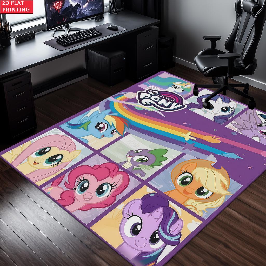 Cute Pink Cartoon Pony Area Rug, Cupcake Heart Theme Non-slip Mat, Decorative Carpet for Kids Girls Bedroom, Washable Home Gift