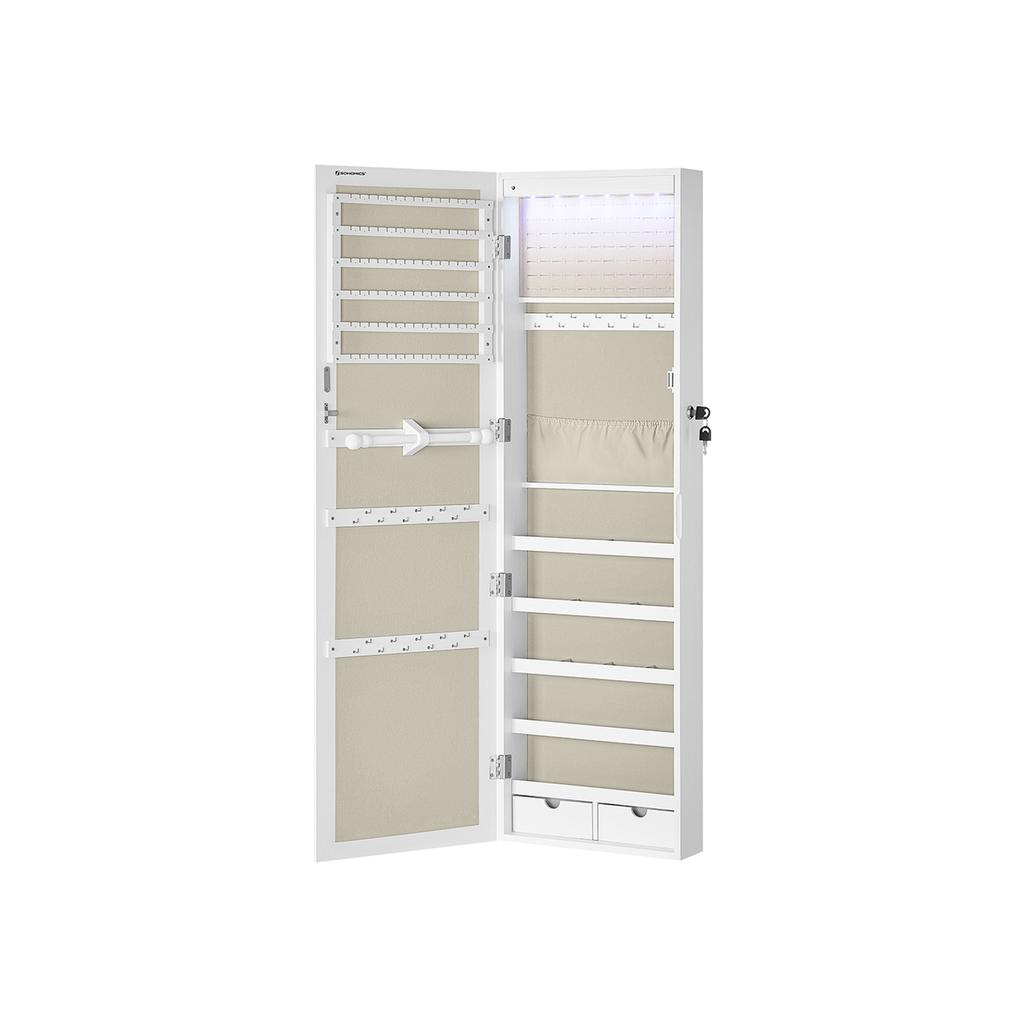 SONGMICS Jewellery Cabinet Armoire, Lockable Wall-Mounted Storage Organiser Unit for Necklace Earring, with Mirror and Various Compartments