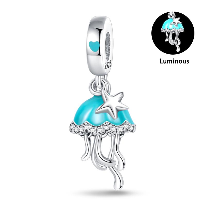 Лето S925 серебряный цвет ракушка жемчуг рыбий хвост светящийся океан серии Подвески бусины подходят S925 оригинальные браслеты DIY ювелирные изделия