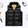 Men Thermal Vest Coat Stand Collar Sleeveless Zipper Closure Waistcoat with Pockets Design Golden Letter Print