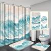 4pcs Luxury Abstract Ocean Wave Waterproof Shower Curtain Set Decorative Bathroom Set Non-Slip Carpet Toilet Cover Bath Mat And 12 Hooks