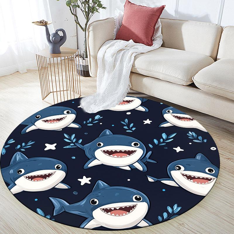 Cartoon Shark & Tiger pattern round rug,Carpet Rug for Living Room Bedroom Playroom ,Non-slip Floor Mat,Holiday Gifts and Birthday Gifts.