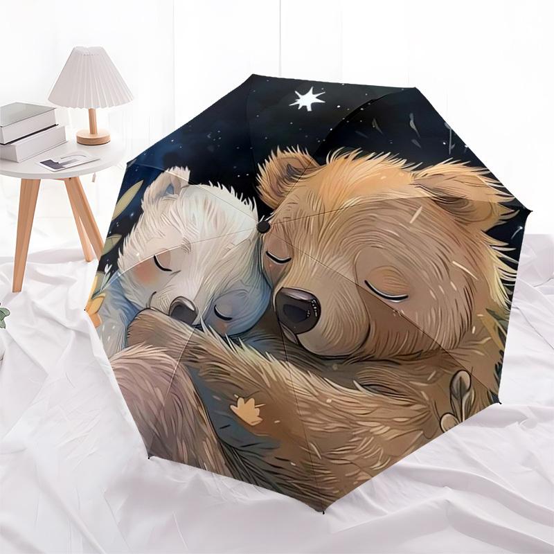 1pc Sleeping Bears Under Starry Sky Umbrella with Plastic Handle,Suitable for All Seasons Home Travel Outdoor UmbrellaDD093