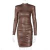Collar Tight Hip Skirt Long Sleeve Dress Leather Mini Dress Ruffled High Collar Tight Bandage Sexy Street Party Club Sexy Dress