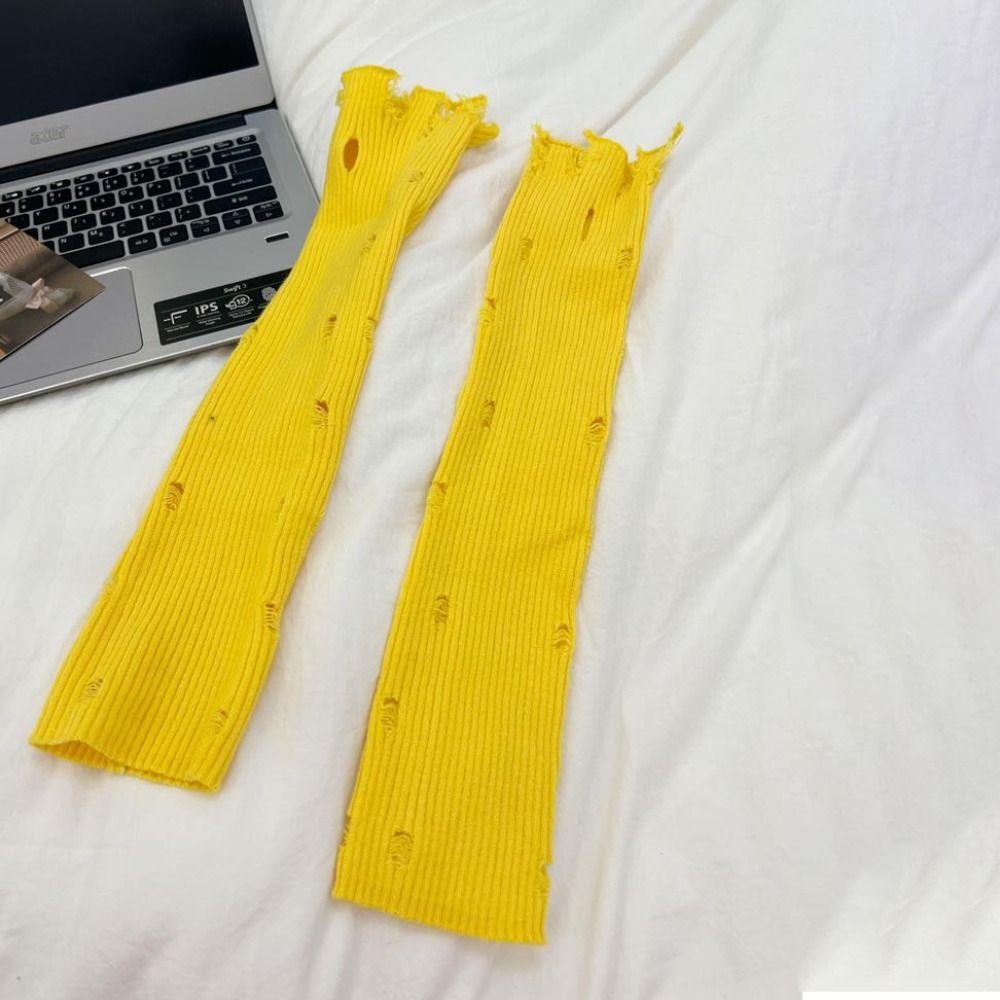 Korean Style Solid Color Long Mittens Harajuku Knitted Warm Sleeves Sweet Fingerless Gloves Girls