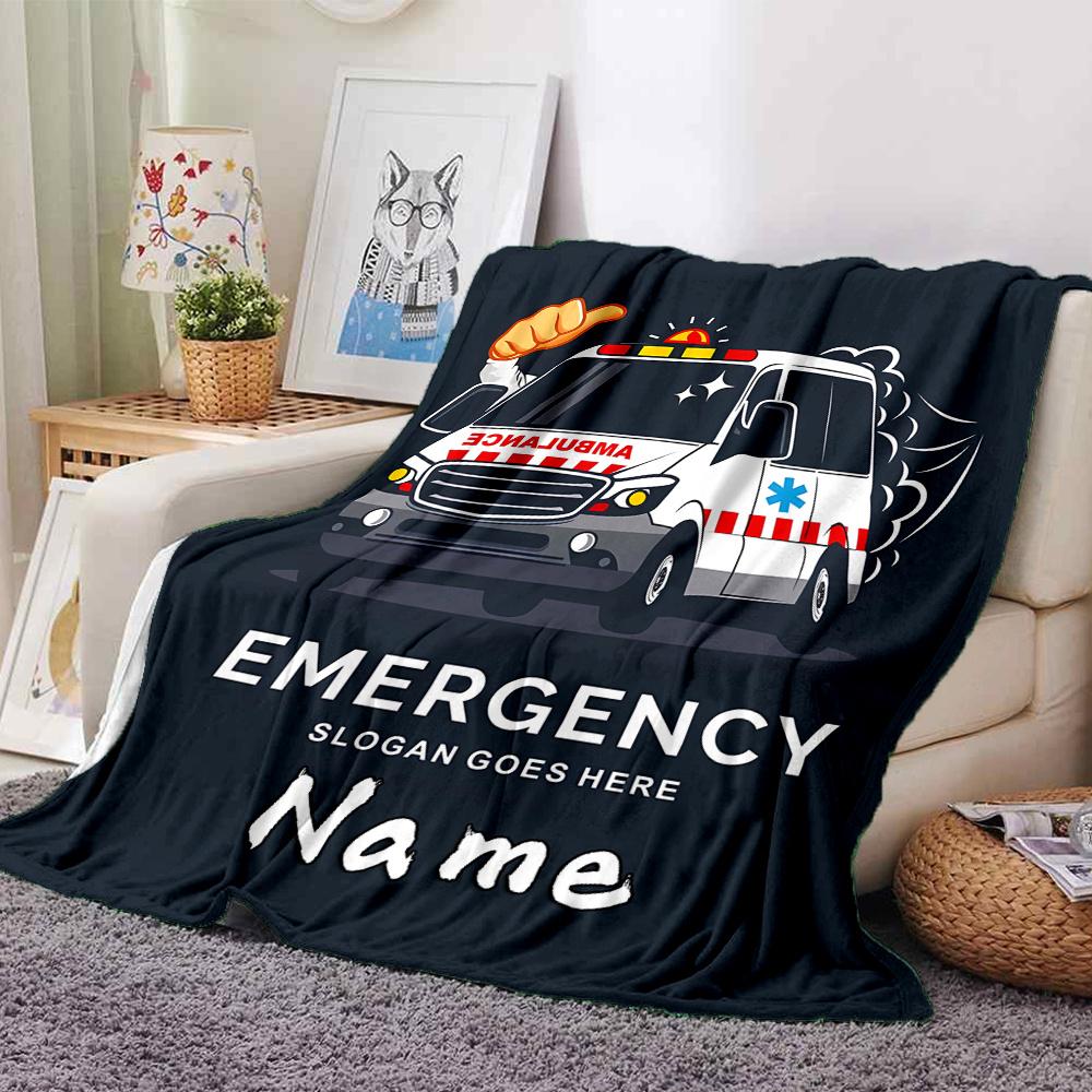 Ambulance Emergency Slogan Goes Here Blanket With Customizable Name Four Seasons Comfortable Shawl Blanket Suitable For Home Travel Camping Office