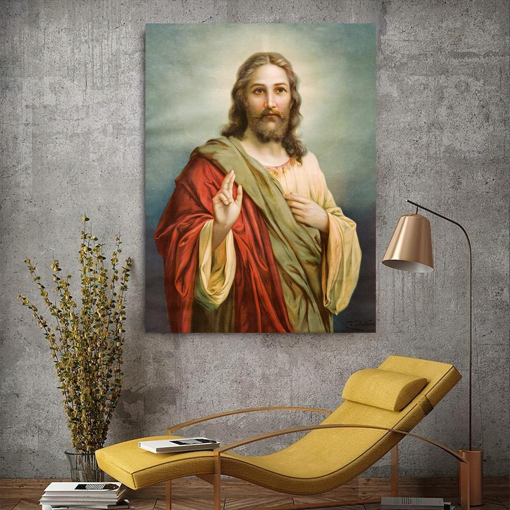 Vintage Sacred Heart of Jesus Art Prints Mary God Poster Abstract Religion Canvas Painting Retro Wall Picture Home Decoration