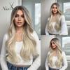 Long Wavy Ombre Blonde Synthetic Wigs Middle Part Wigs for Black Women High Temperature Fiber Cosplay Party Fake Hair