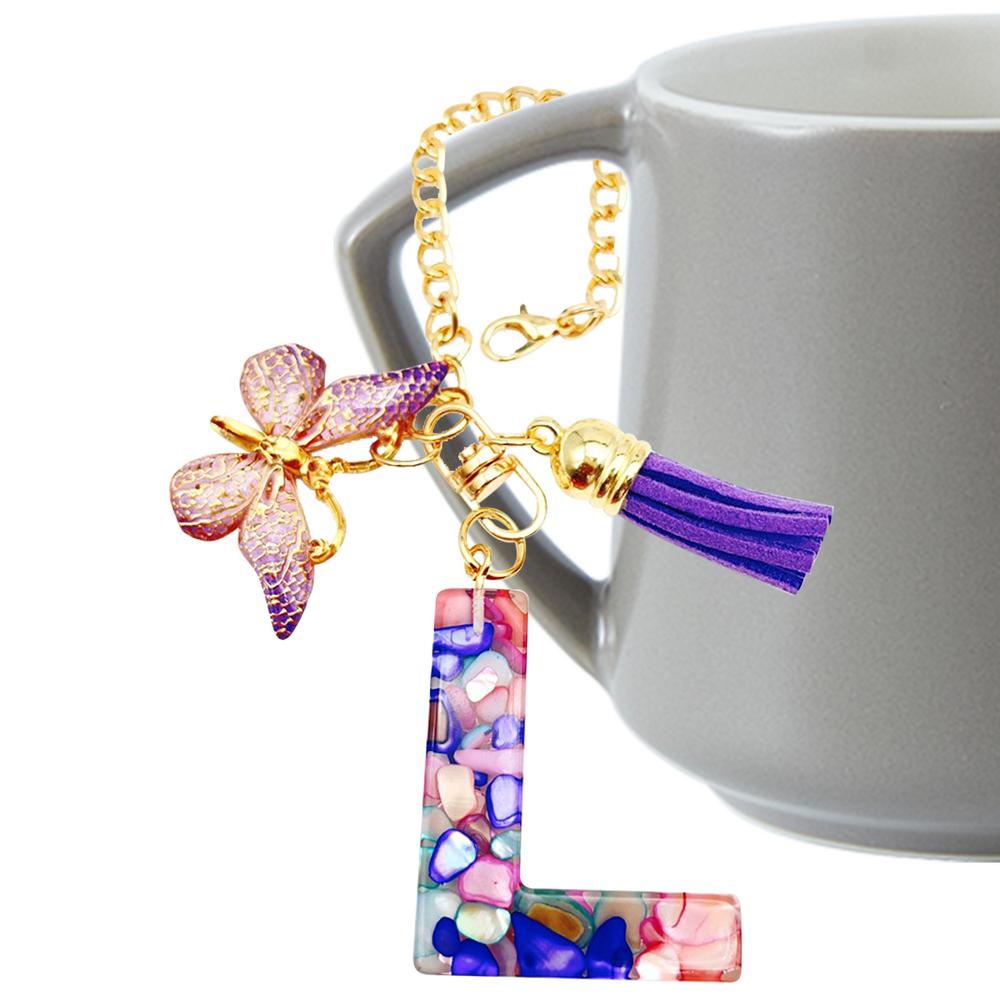 Letter Cup Chains Letter Water Bottle Charm With Butterfly And Tassel Cute Trendy Modern Mug Initial Keychain Water Bottle