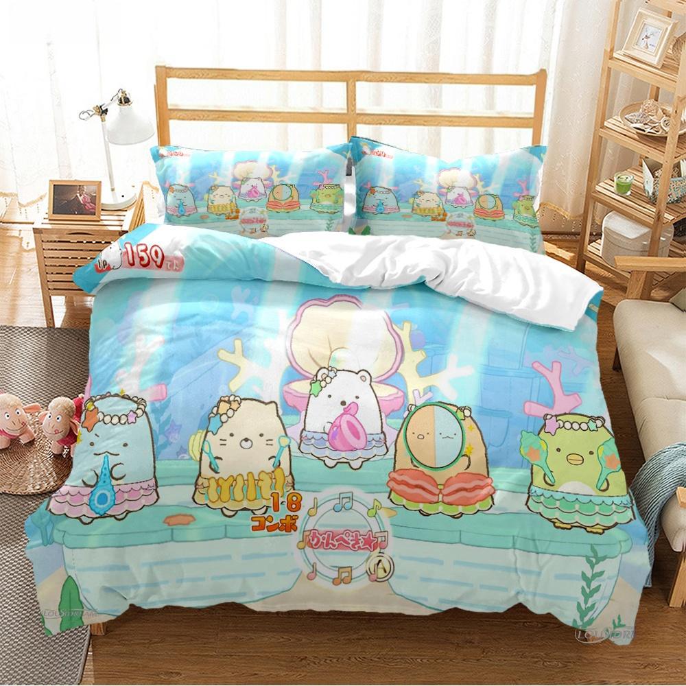 Мультяшный аниме Sumikko Gurashi Милый Пододеяльник Забавный Кавайный Постельный Комплект Мягкий Чехол для Одеяла и Наволочка Односпальный_Двуспальный_Королевский_Кинг