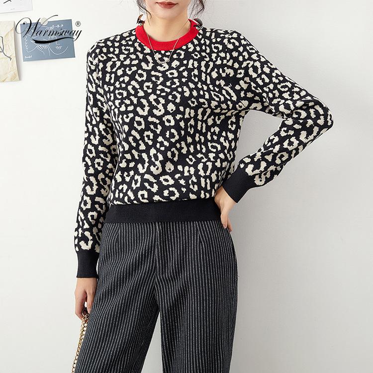 Женские свитера, леопардовые вязаные пуловеры контрастного цвета C-026