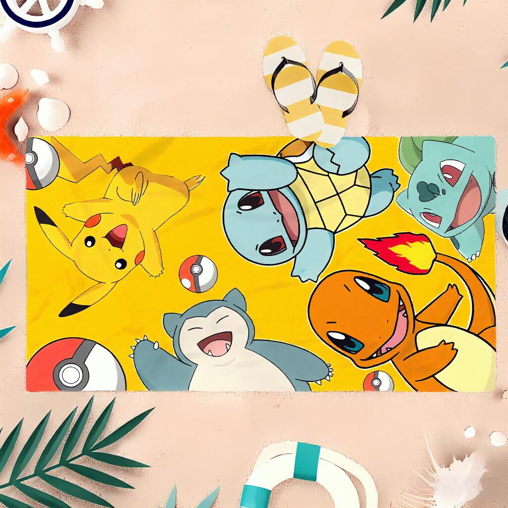 1 шт. Пляжное полотенце Pokmon Пикачу, Желтое, из микрофибры, Многоцелевое для бассейна и пляжа, Идеально для детей и взрослых, Лето, Улица, Дом
