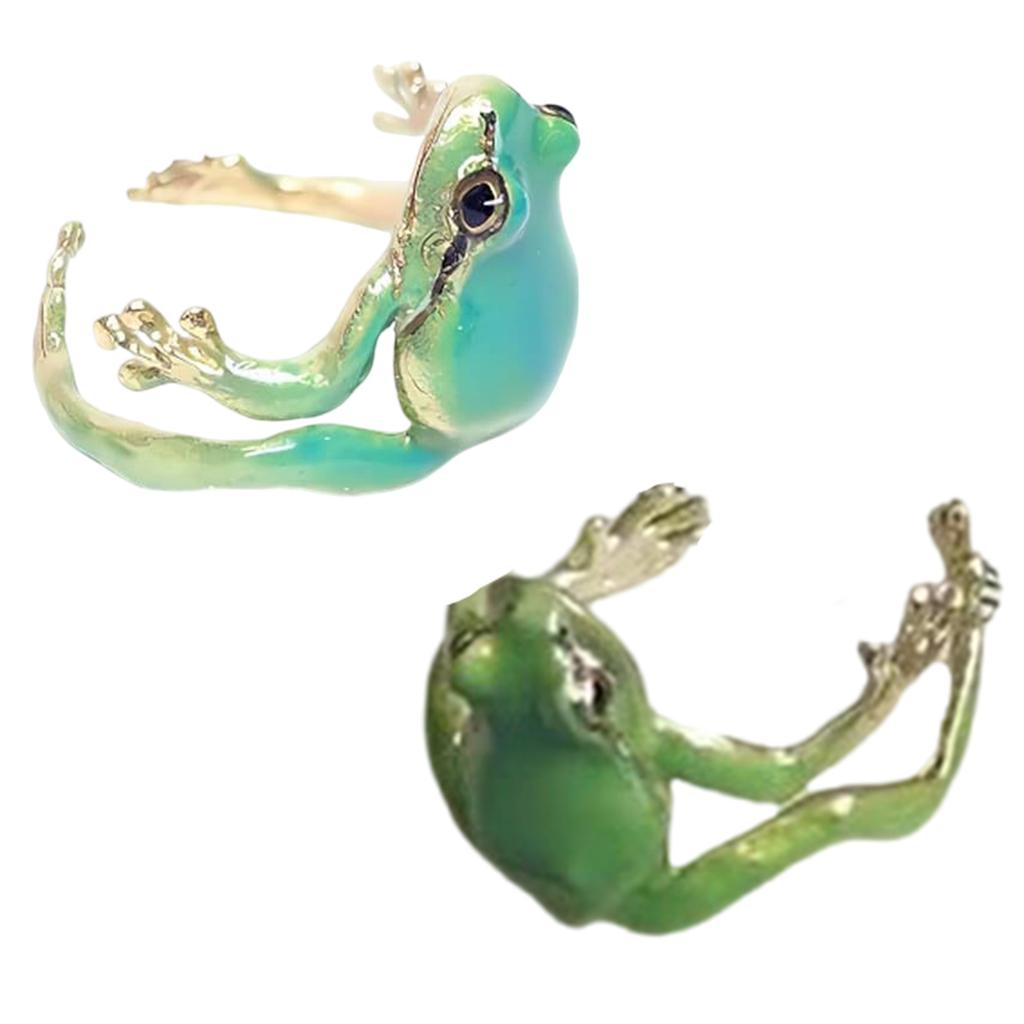Pack of 2 Tree Frogs Shaped Ring Adjustable Size Ring Eye Catching Finger Rings Ornament Fashionable Gift for Couple